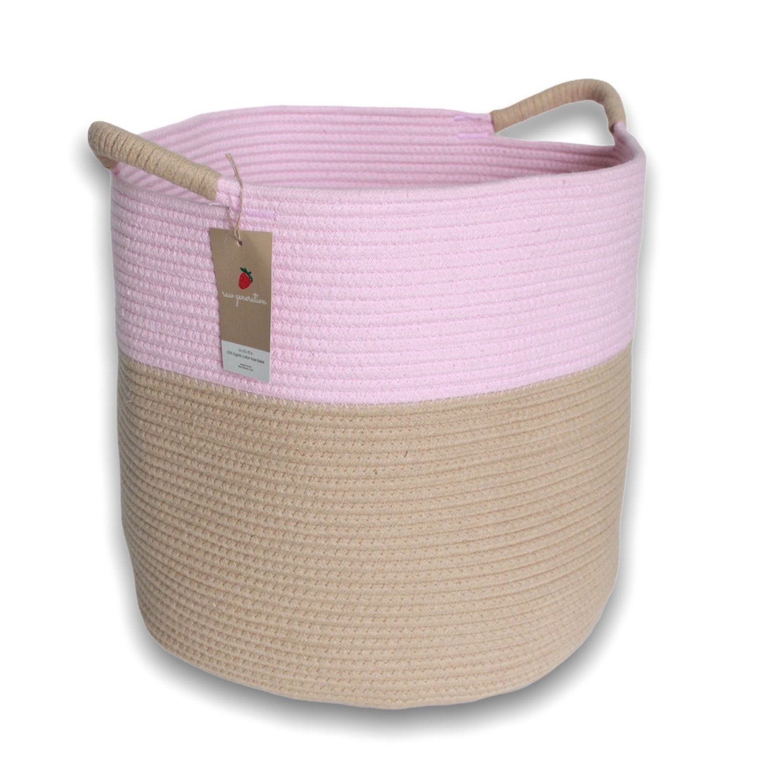 Pink Organic Cotton Rope Storage Basket Large Woven Nursery Etsy