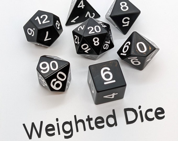 Weighted Dice Set for D&D Black W/ White Nubers Etsy