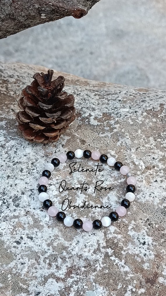 Selenite Obsidian and Rose Quartz Bracelet