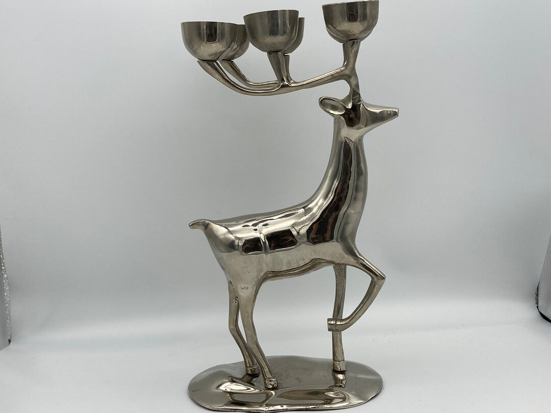 Silver Metal Deer With Taper Light Holders in Antlers on Metal Etsy