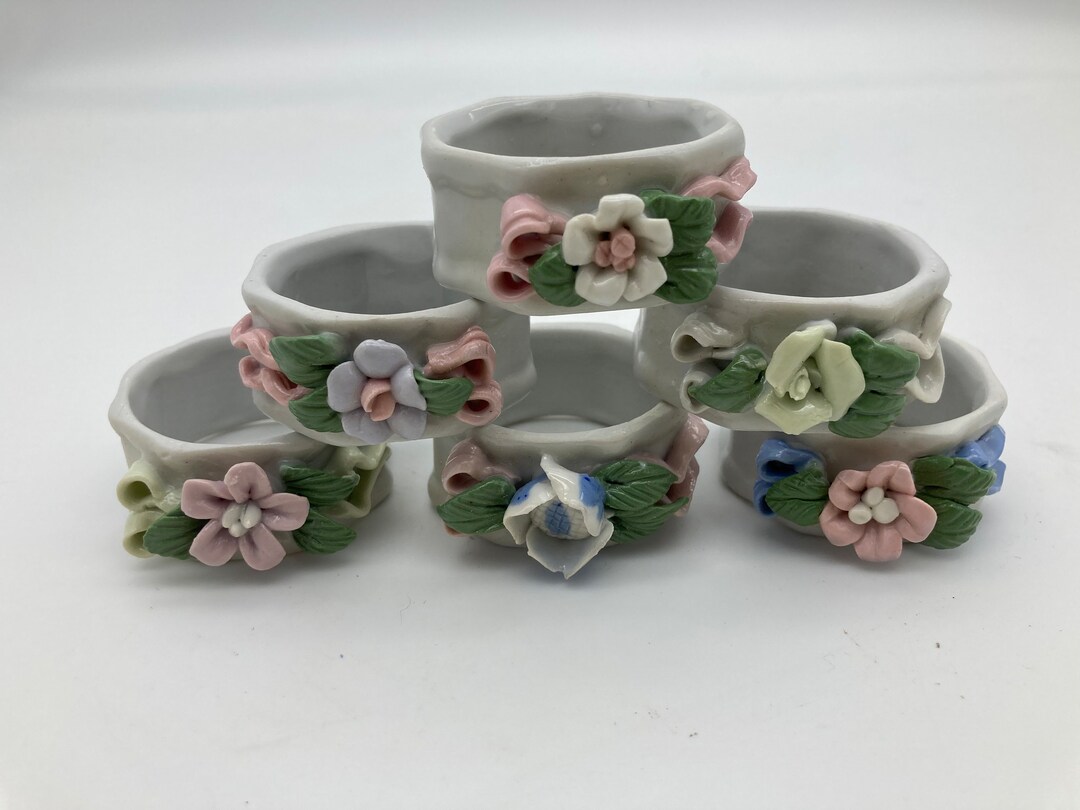 Vintage Porcelain Ceramic Napkin Holders With Flowers Leaves Etsy