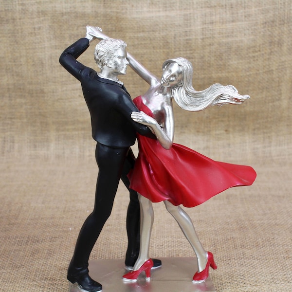 Couple de danseurs Figurine homme et femme dansant noir rouge décoration d'intérieur Balerians Sculpture figurine romantique peint à la main salon cadeau de mariage