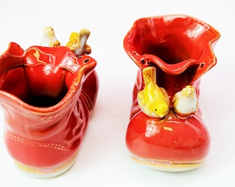 Planter Pair Ceramic Pot Flower Red Garden Indoor Vase Indoor & Outdoor Decoration Handmade Gift Shoe Shape Home /Office Decor Hand-Painted