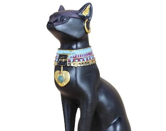 Black Resin Cat Sphinx Sculpture: Egyptian Goddess Decor