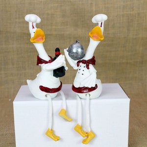 Ducks Figurines Chef Set Shelf Sitters Statues Pair Home Decor Animal  Handmade Gift Dangling Leg Cute Collection Handcrafted  Decorations