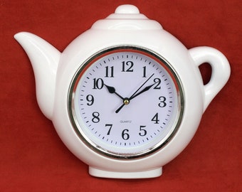 Wall Clock Kitchen Home Décor Retro Decorative White Teapot /Kettle Shape For Restaurant & Coffee Shop