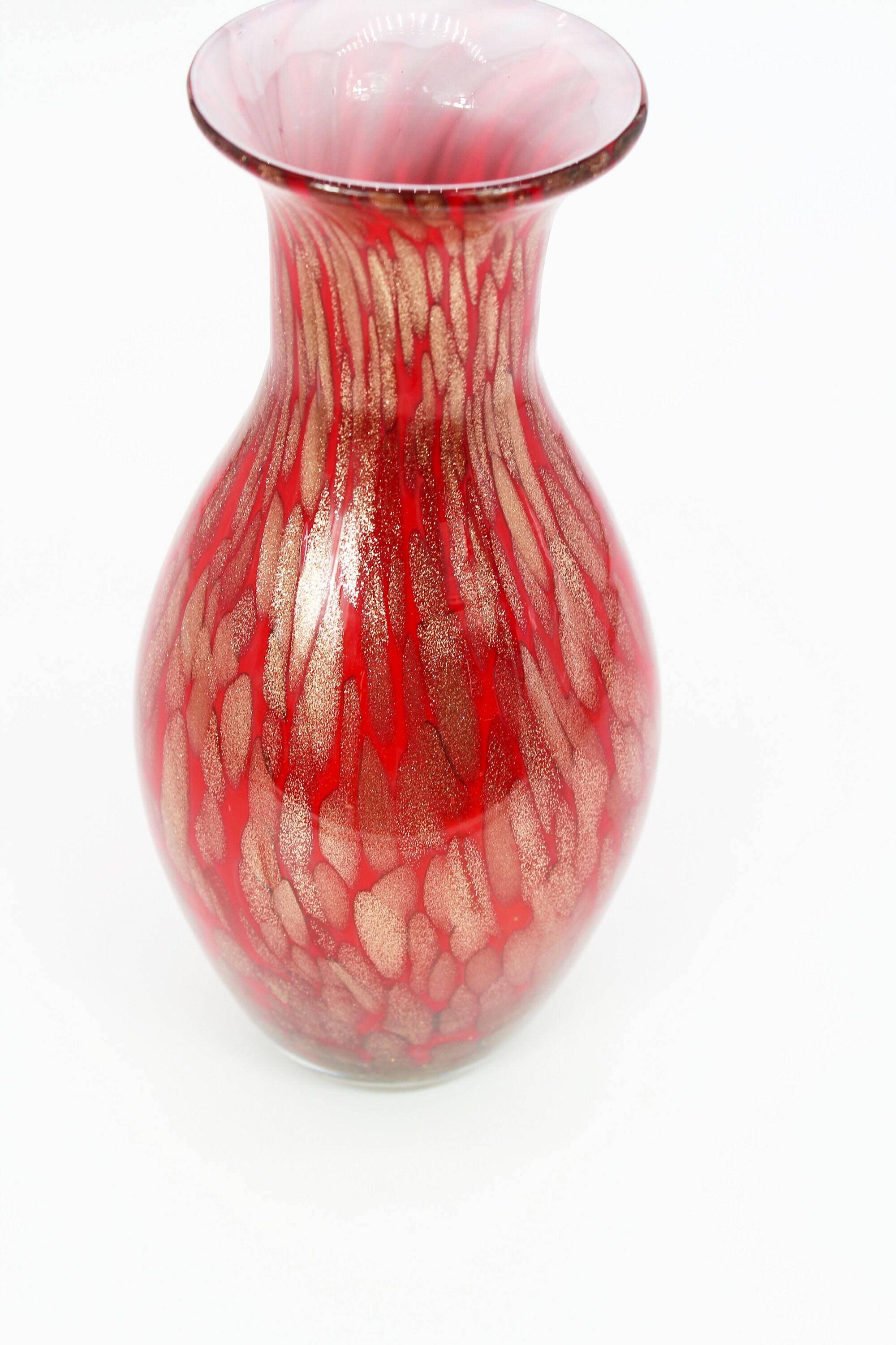 Glass Vase Red And Gold Colors Handmade Blown Art Murano Etsy