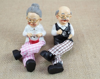 Grandma Grandpa Elderly Figurines Shelf Sitter Senior Anniversary Gifts For Grandparents Husband Wife Home Decor Couple Retired Decorative