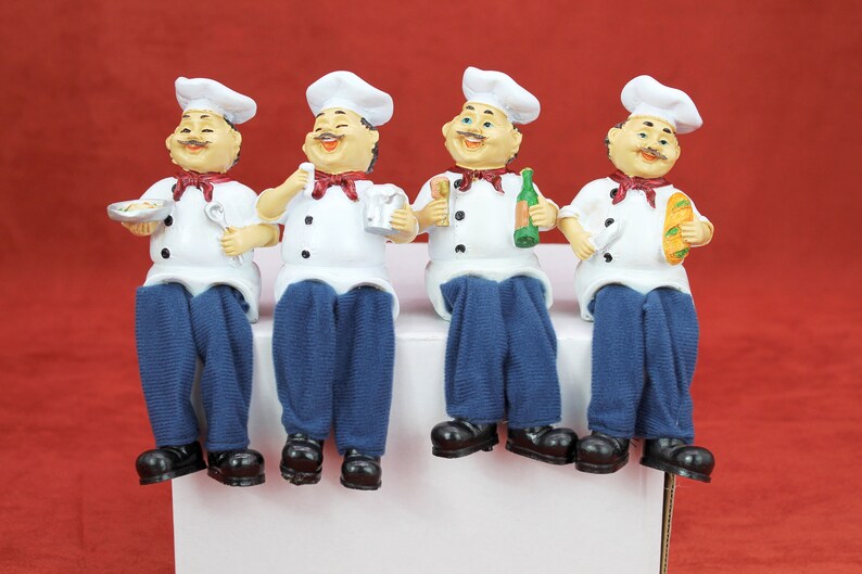 Chef Figurine Set of 4 Polyresin Shelf Sitter Home Decor Hand Etsy