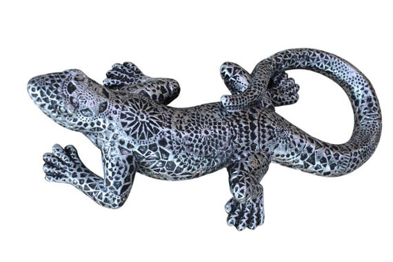 Lizard Figurine: Silver Gecko Wall Art Deco, Home & Garden Hanging