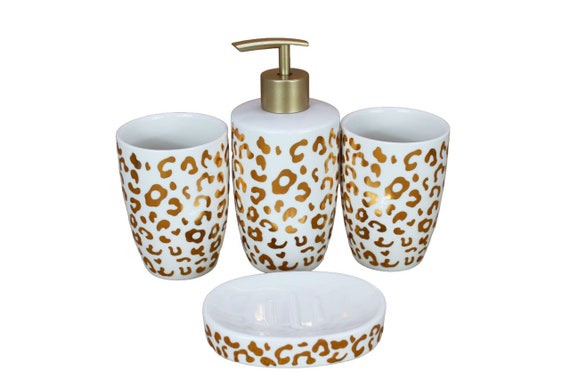 Set completo di accessori da bagno color crema | Set in ceramica da 4 pezzi | Dispenser + 2 bicchieri + portasapone | Decorazione e organizzazione | Leroy Merlin