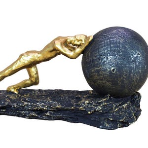 Man Push Heavy Ball Statue Figurine  Decoration Abstract Art Sculptures Sisyphus Mythology Modern  Home Office Decor Shelf Decktop