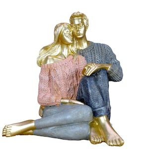 Romantic Couple Figurine resin Lovers Sculpture Painted Hugging Table Home Decor Sculpture Pink   Vintage Statue  Anniversary Valentines