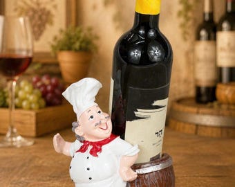 Chef Figurine Wine Bottle Holder: Resin Countertop Kitchen Decor Housewarming Gift Wine Bottle Storage