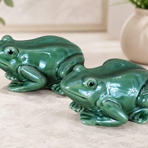 Grüne Keramik Frosch Statue Set: Hausgarten Dekor Vintage Figur Kröte glasierte Set Keramik Garten Frösche Figuren