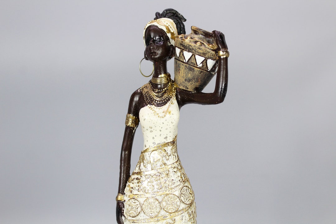 Black Woman Figurine Tribal Ethnic Art Traditional African Statue Folk