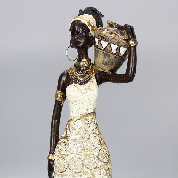 Black Woman Figurine Tribal Ethnic Art Traditional African Statue Folk Home Decor Collectible Lady Sculpture Vintage Female Outfit