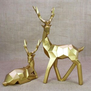 鹿の像セット ゴールドトナカイ：ホリデー クリスマス 卓上ホーム彫刻 