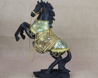 Horse Statue Sculpture Black Table Figurine Stallion Equestrian Wild Saddle Décor Handcraft Galloping  Home/Office Decor Father's Day Gift