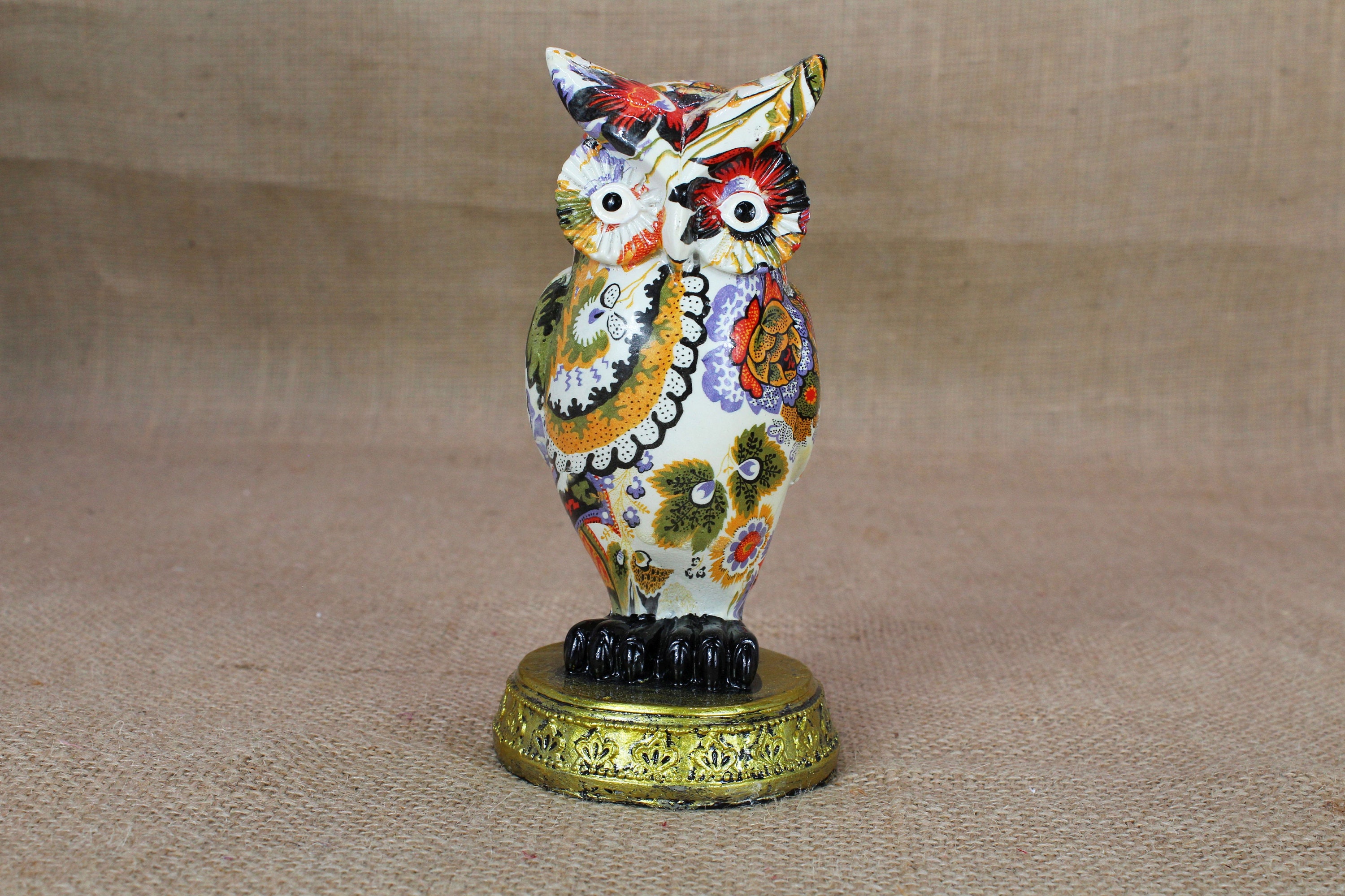 Owl Figurine Colorful: Home Decor Polyresin, Symbol of Wisdom Indoor or Outdoor Owl Good Owl Gift Ta