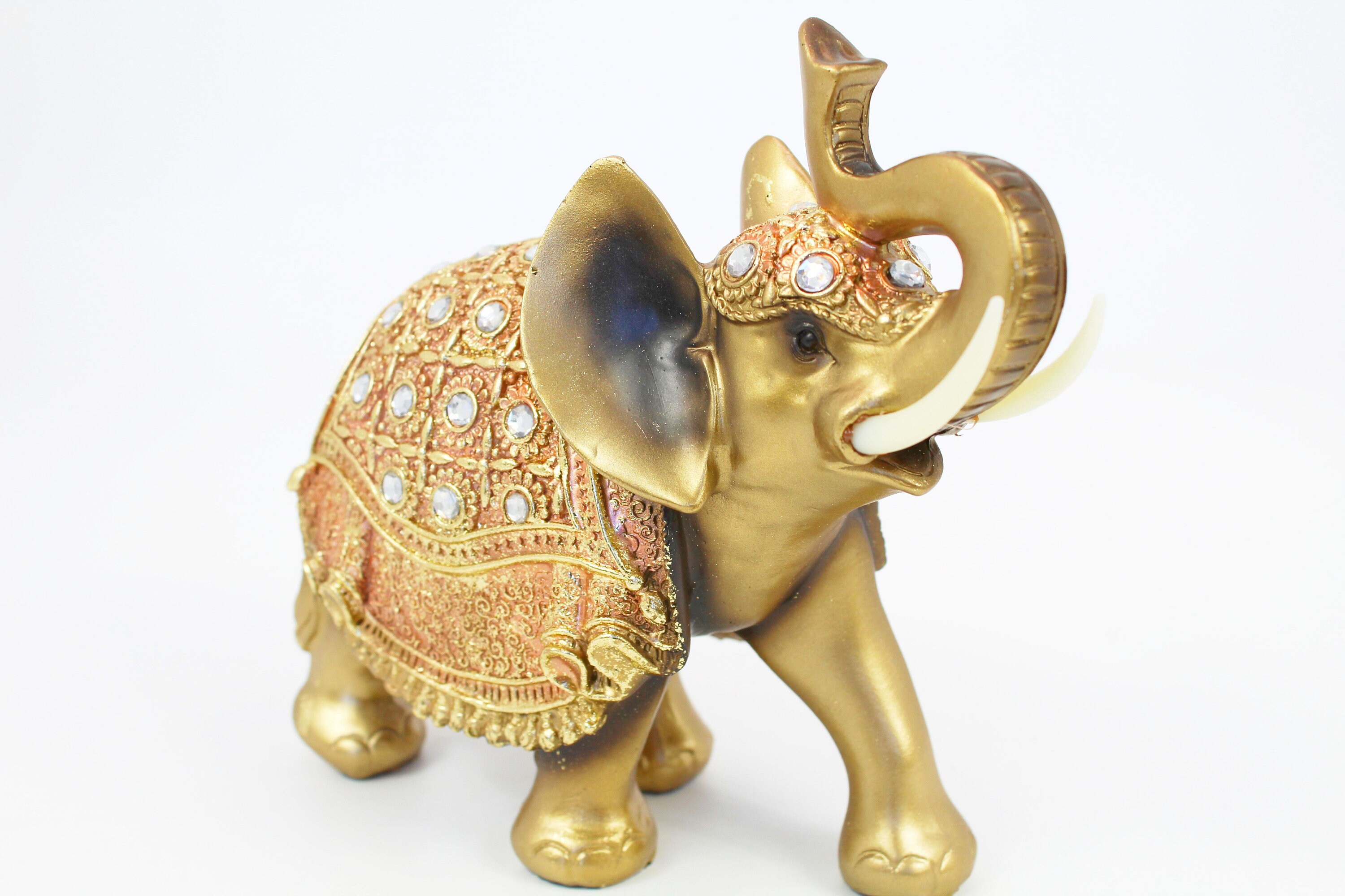 Elephant Statue Hand Paint Gold Feng Shui Trunk Up Figurine Etsy