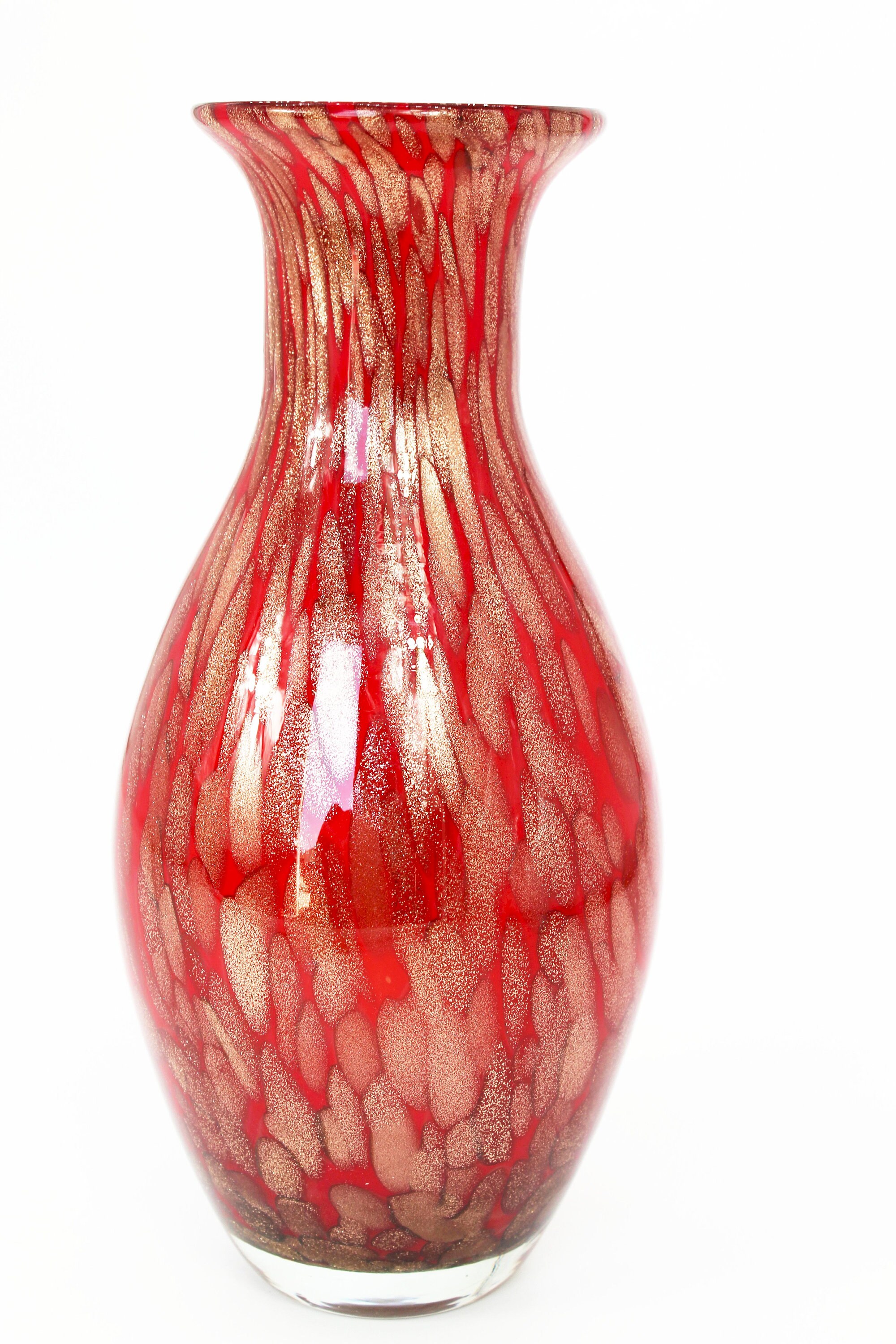 Glass Vase Red And Gold Colors Handmade Blown Art Murano Etsy