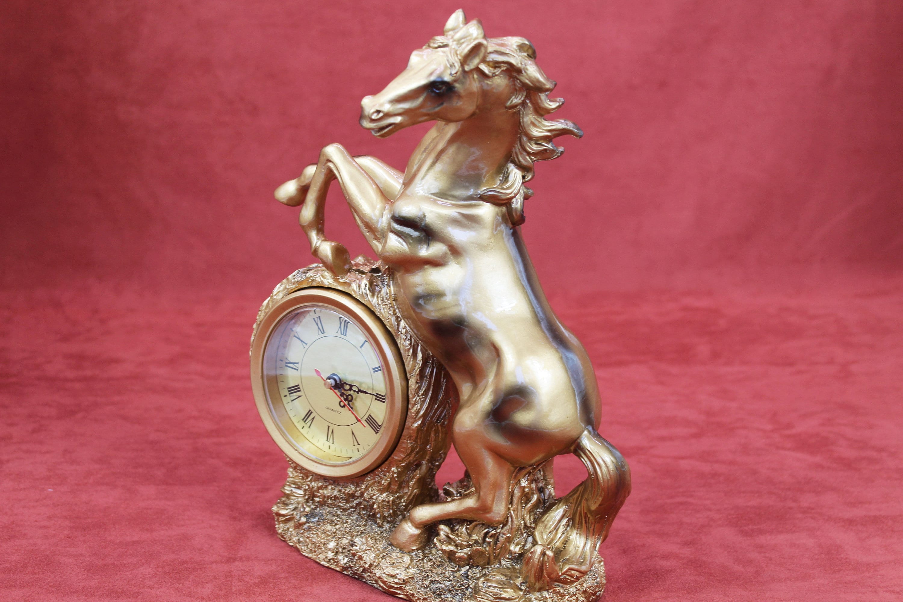 Horse Clock Statue Vintage Figurine Gold Home Décor Wild Hand Etsy