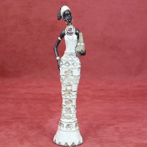 Woman Figurine African Black Lady Tribal Traditional Ethnic Outfit  Folk Art Female Statue  Decorative Sculpture, Home Decor, Creative Gift