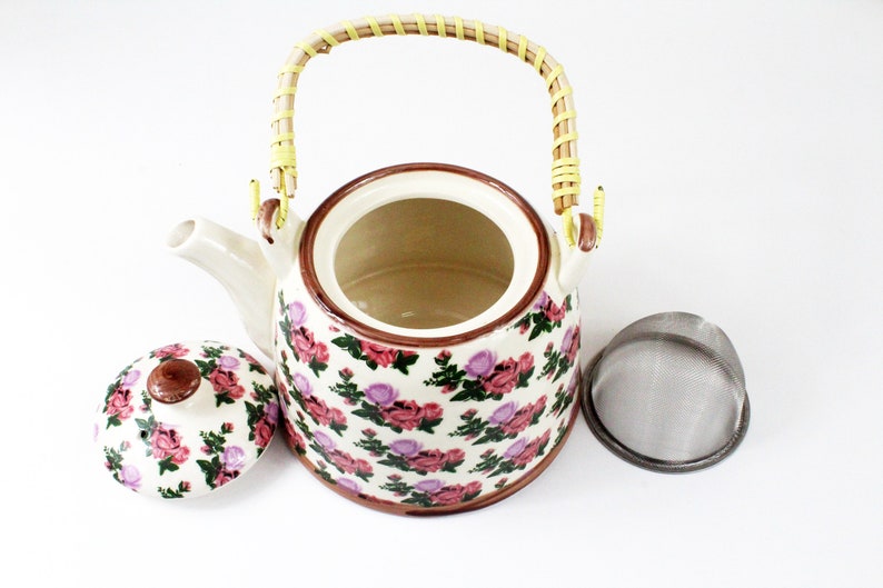 Porcelain Teapot Rustic Floral Hand Painted Miniature Roses And Vintage Style Kitchen Decor kettle Home Decor