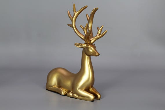Set Di 2 Statuette Renna Dorate - Decorazioni Natalizie Per Tavolo, Camino, Ufficio O Soggiorno