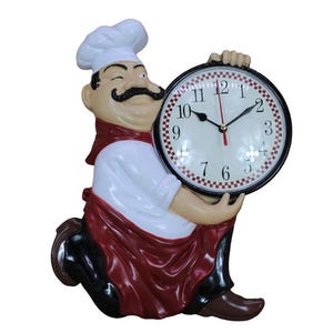 Wall Clock Chef Shape Kitchen Home Decor Retro White And Red Restaurant & Coffee Shop Cooking Space  Fun Kitchen Decor Plastic Hanging Clock
