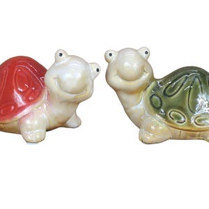 Colorful Ceramic Turtle Figurine Set - Miniature Decorative Turtles For Home And Shelf Decor Turtle lovers, animal figurine collectors.