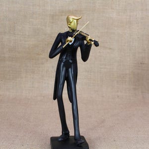 Violinist Musician Black & Gold Figurine Playing Violin- Elegant Resin Artistic Home Office Decor Violin Lovers Collectors Gift Musicians