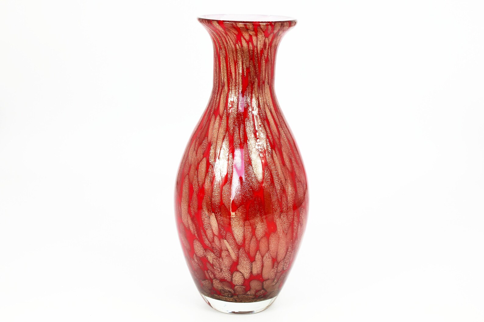 Glass Vase Red And Gold Colors Handmade Blown Art Murano Etsy
