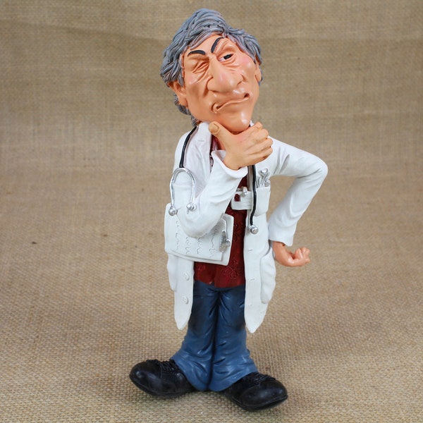 Doctor Figurine Comical And Decorative Sculpture Gift Stylish Statue Comics Physician White Details Vintage Approximately 10 inches Funny