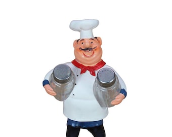 Chef Salt & Pepper Shakers Holder: Resin Kitchen Decor Caddy