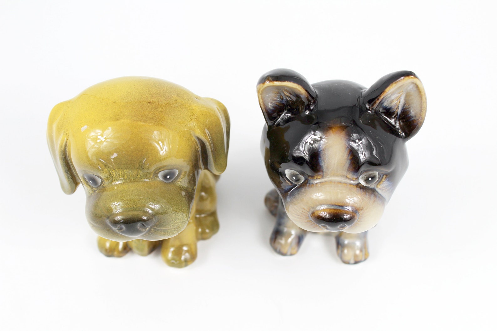 Dog Figure Pair Puppies Statue Ceramic Figurines Home Decor Etsy