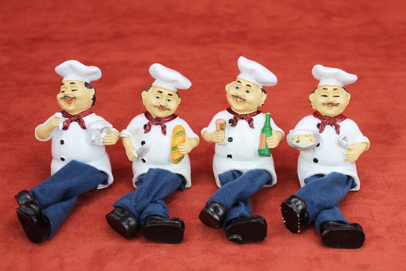 Chef Figurine Set of 4 Polyresin Shelf Sitter Home Decor Hand Etsy
