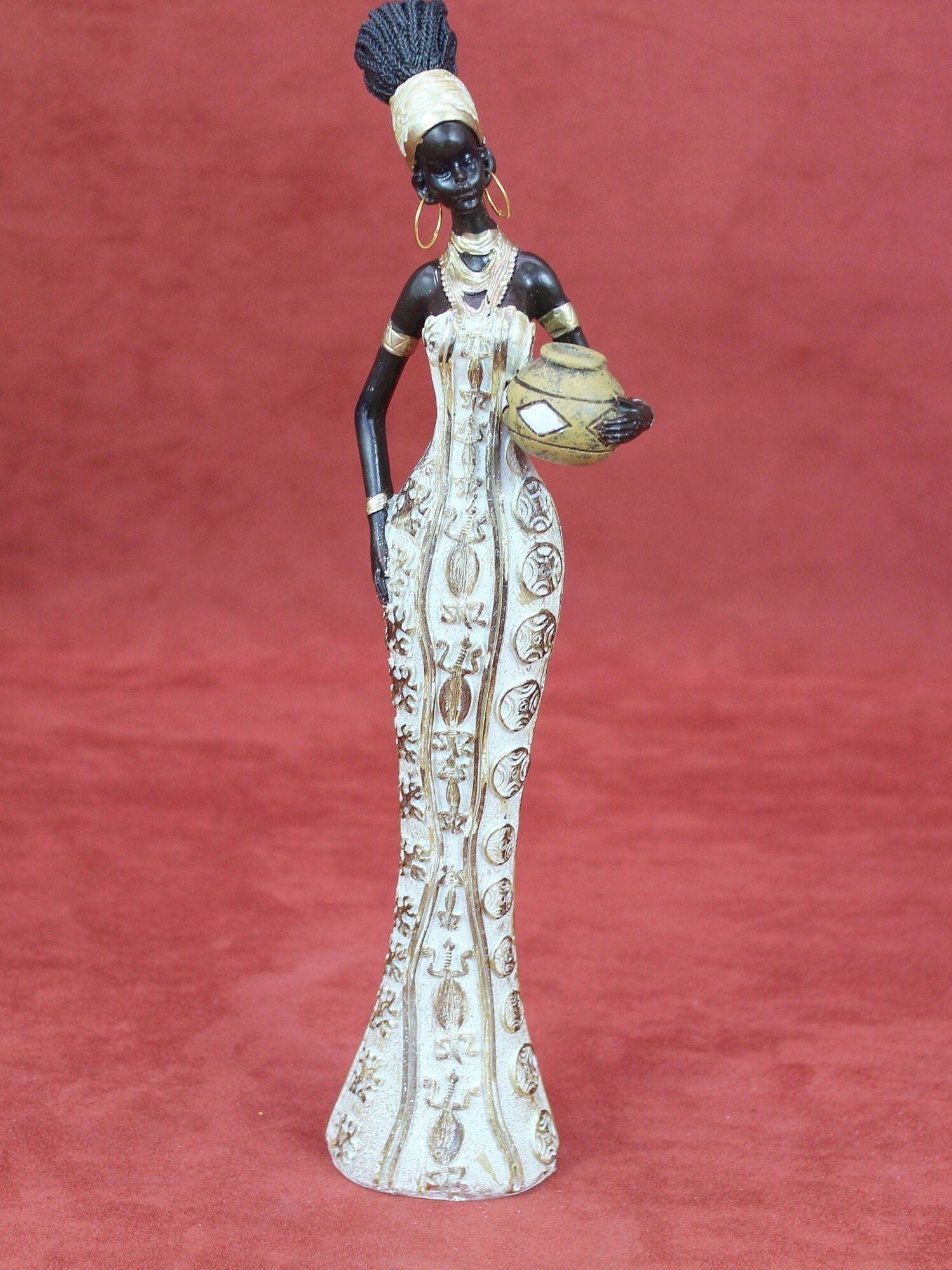 Woman Figurine African Black Lady Tribal Traditional Ethnic Outfit  Folk Art Female Statue  Decorative Sculpture, Home Decor, Creative Gift