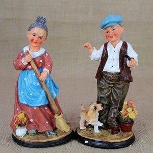 Grandma Grandpa Senior Figurines Elderly Couple Pair Statue, Vintage Anniversary Valentine, Old, Retirement Gift, Woman, Husband, And Wife