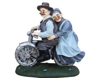 Grandparent Elderly Couple Figurine Statue Romantic Anniversary Gift Old Love Sculpture Collectible Gold Age Cycling Husband Wife Parents