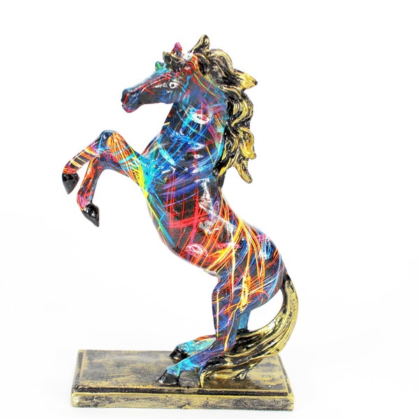 Horse Sculpture Colorful Color Decorations for Home/Office Desk Decor Figurine Galloping Stallion Wild  Gifts Modern Art Statue Hand painted