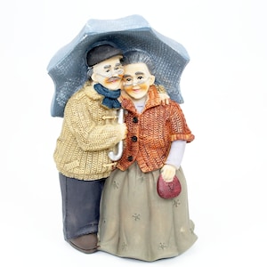 Grandma, Grandpa Senior Figurine, Elderly Couple Statue Grandparent, Valentine Gift, Anniversary, Walking, Amberela Figurine, Husband, Wife