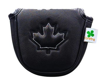 Black on Black Maple Leaf Mallet Putter Head Cover - Magnetic Closure