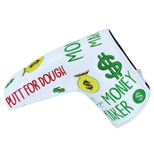 Putt for Dough - Blade Putter Headcover - Money Maker Vit, Magnetisk Stängning