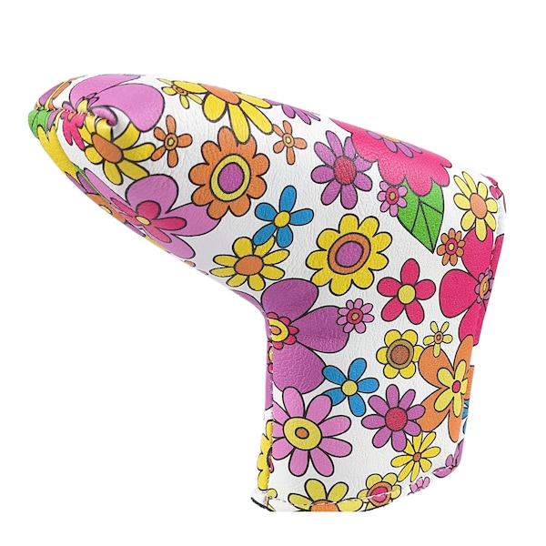 FLOWERS PATTERN Putter Headcover – Hergestellt mit PU-Leder und Magnetverschluss für Blade Style Putter