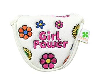 Girl Power Mallet Putter Headcover – Embroidered PU Leather, Magnetic Closure
