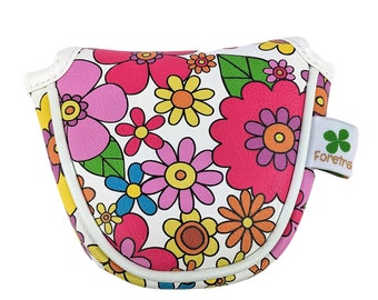 Floral Mallet Putter Headcover – Magnetic PU Leather Golf Club Cover