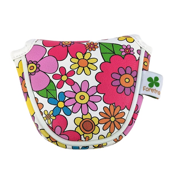 FLOWERS PATTERN Putter Headcover – Hergestellt mit PU-Leder und Magnetverschluss für Mallet Style Putter