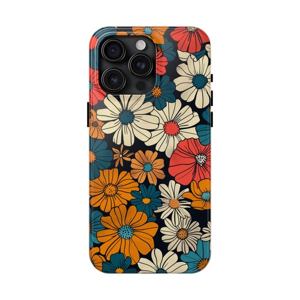 Retro Flower iPhone Tough Case - Protection for iPhone 7/8/X/11/12/13/14/15 & More